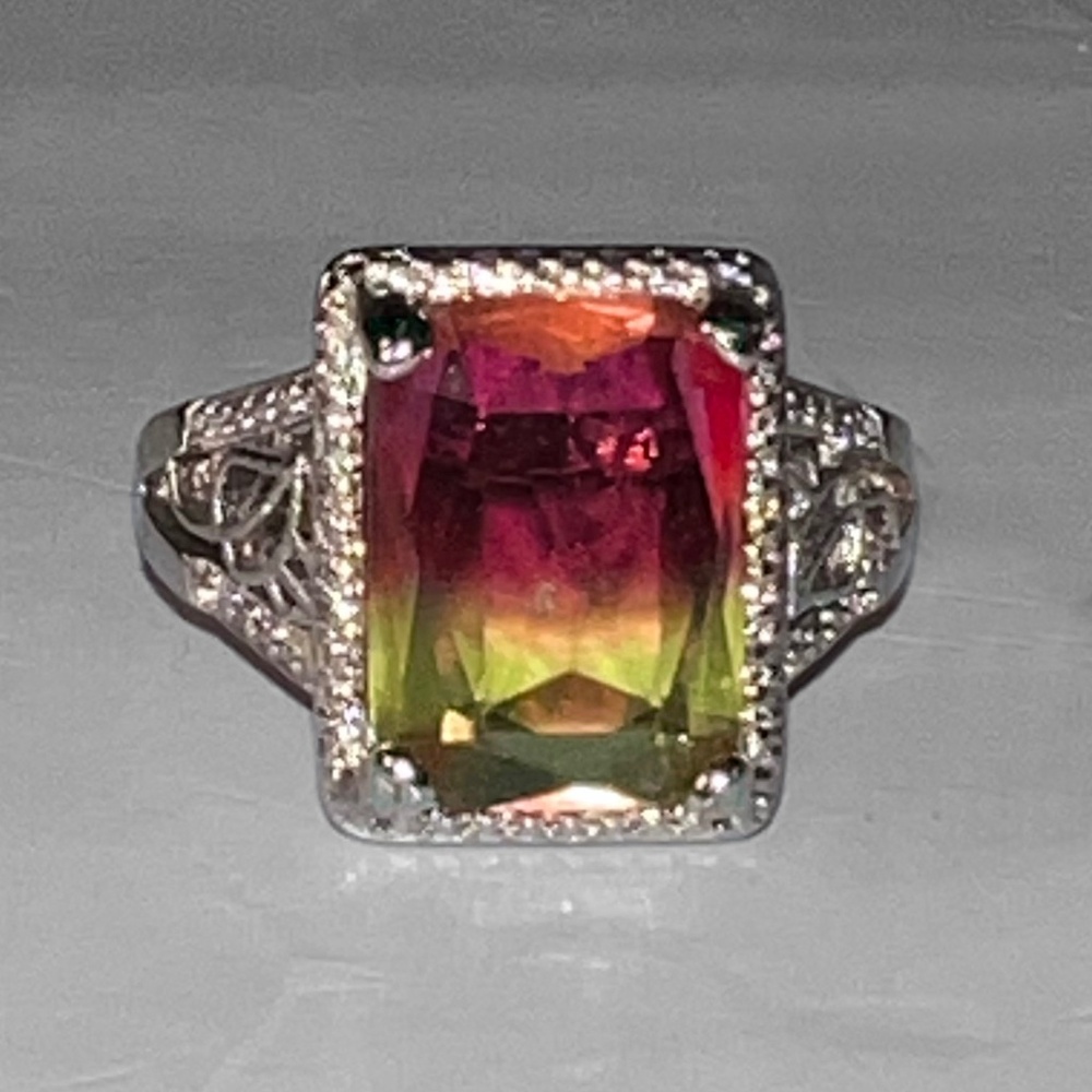 Red & Green Watermelon Tourmaline Ring